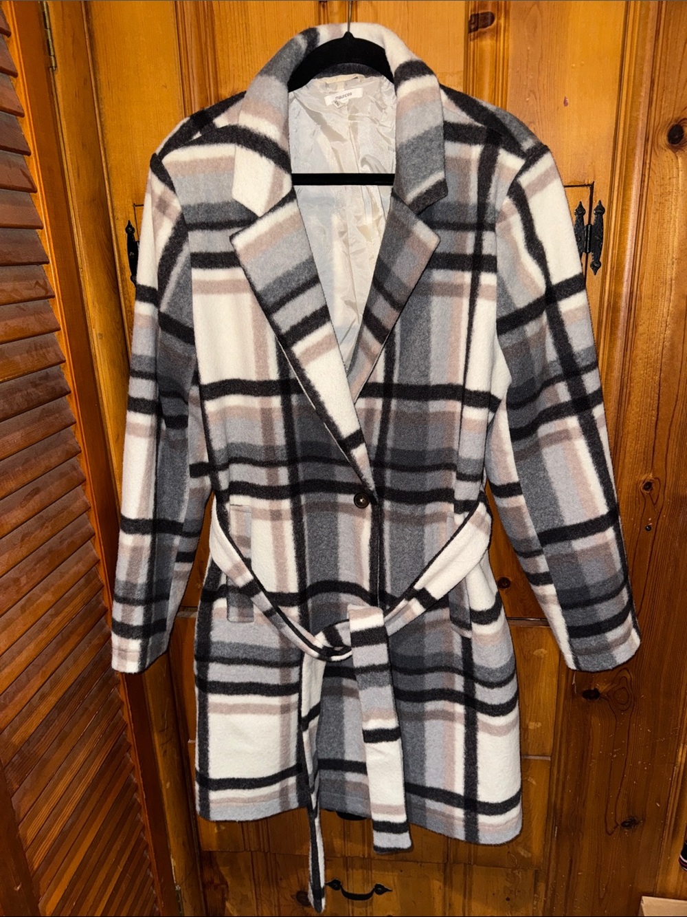 Maurices Plaid Belted Trench Coat in Cream, Gray & Black